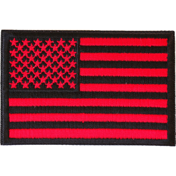 Red Black American Flag Patch - 3x2 inch P3448