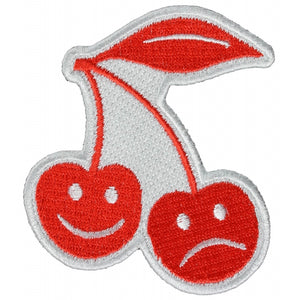 Smiling and Frowning Cherries Iron on Patch - 3x3.1 inch P5599