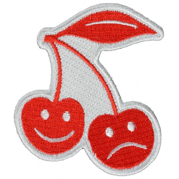Smiling and Frowning Cherries Iron on Patch - 3x3.1 inch P5599